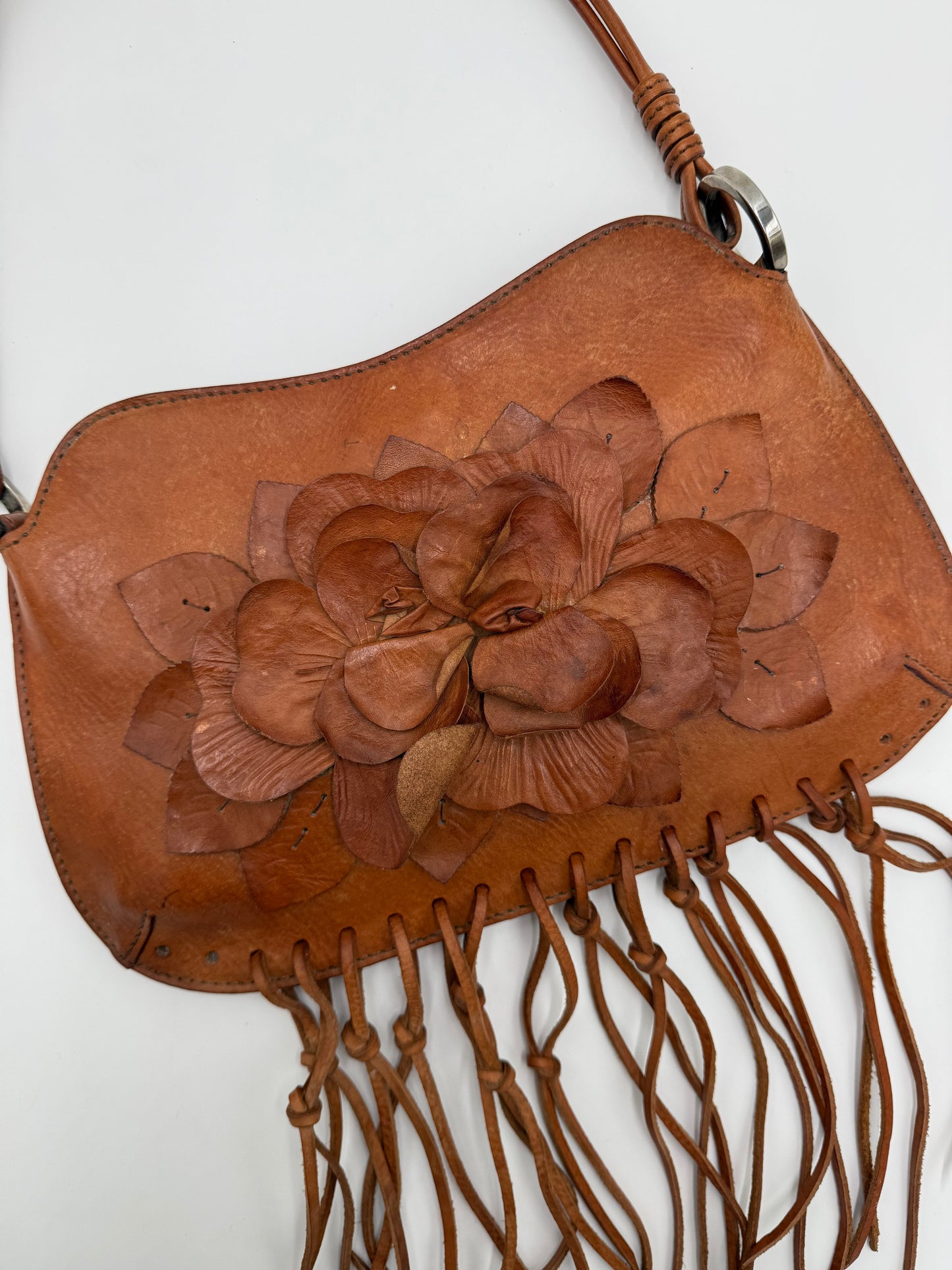 Valentino Garavani Borsa Vintage a Spalla in Pelle con Frange Marrone