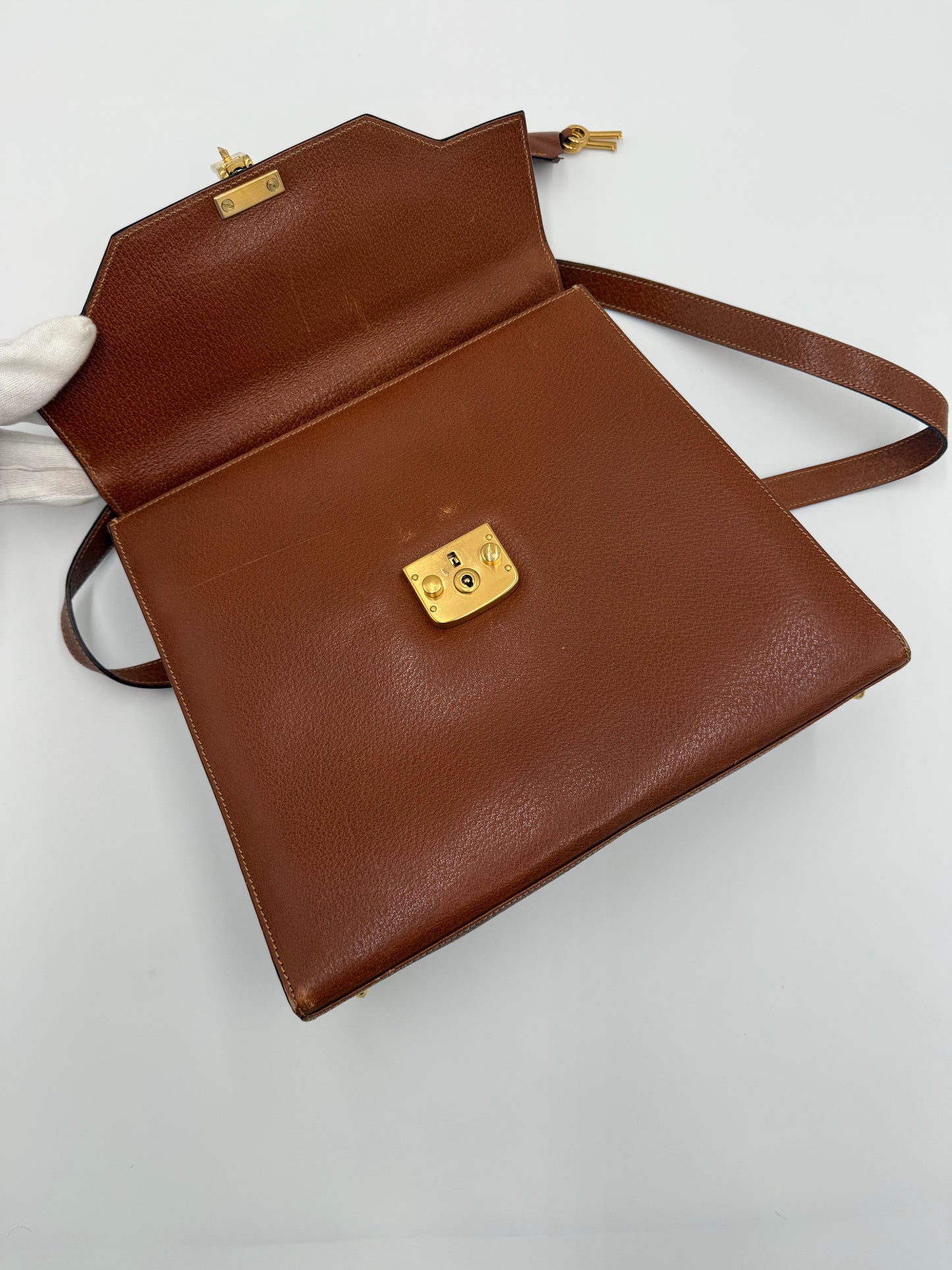 Gucci Borsa Lady Lock Vintage Top Handle in Pelle Cognac