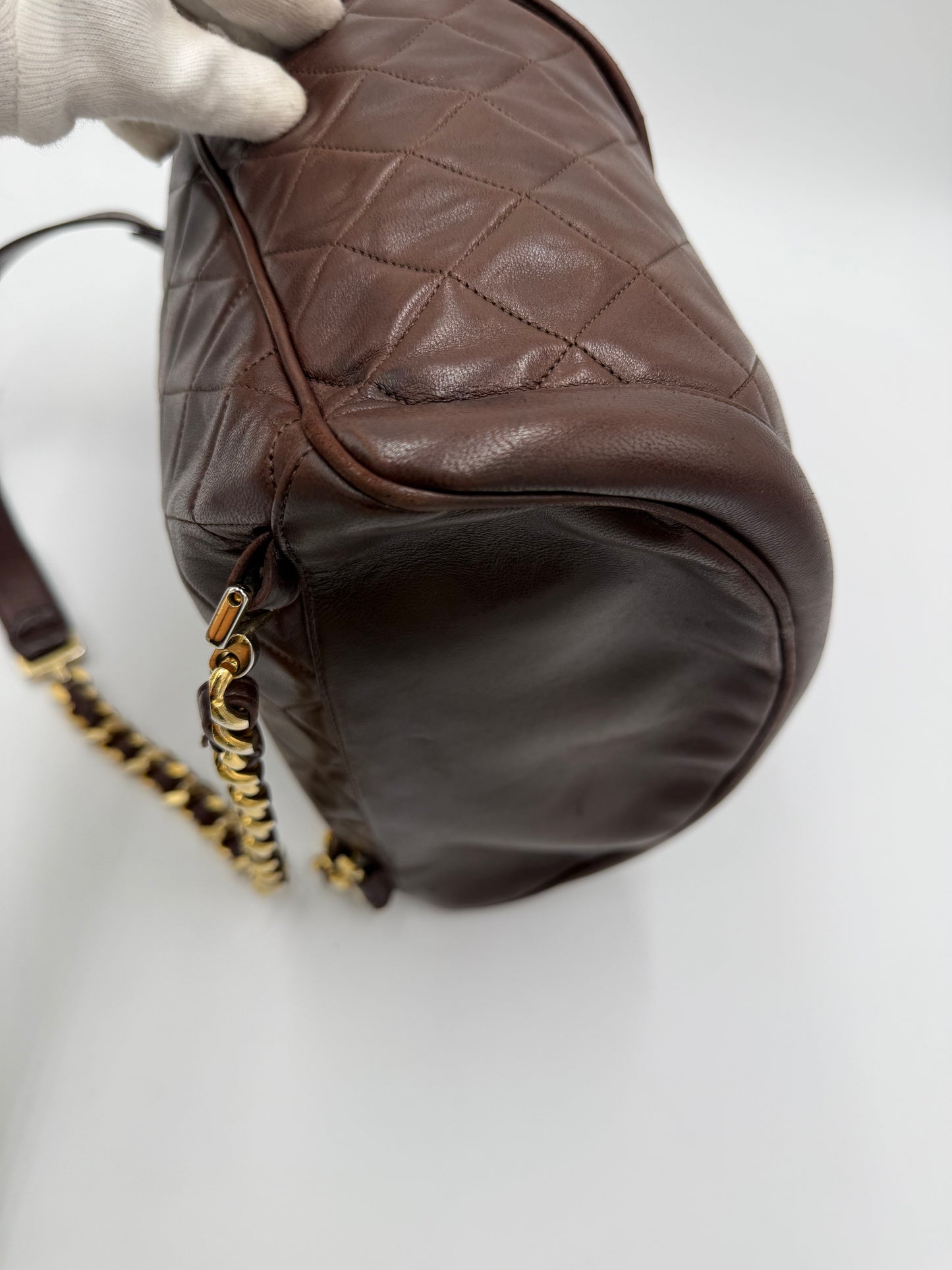 Chanel Zaino Vintage in Pelle Matelassé Marrone Scuro