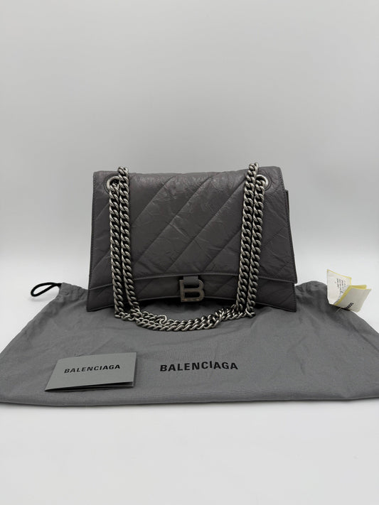 Balenciaga-Borsa-a-Spalla-Crush-Medium-in-Pelle-Stropicciata-Lucida-Grigia-70563812835652 - Pally Vintage Closet