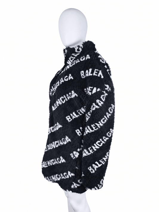 Balenciaga Giacca in Pelliccia Sintetica con Logo Nera e Bianca - Pally Vintage Closet