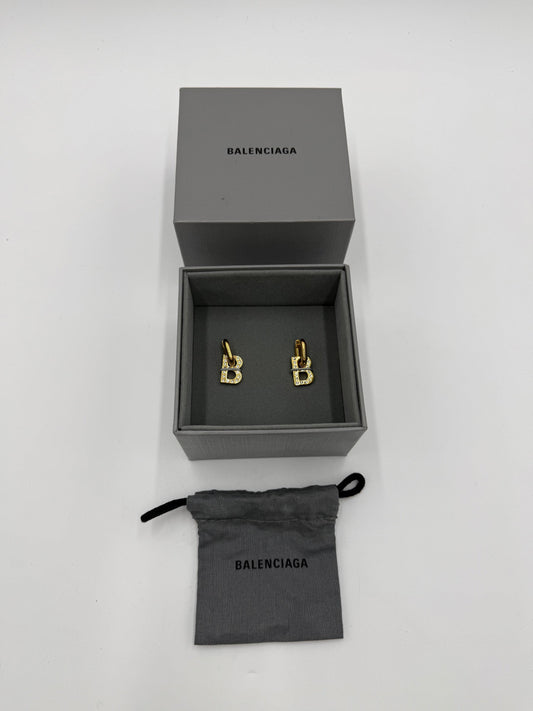Balenciaga Orecchini B-Chain XS Pendenti con Cristalli Oro - Pally Vintage Closet