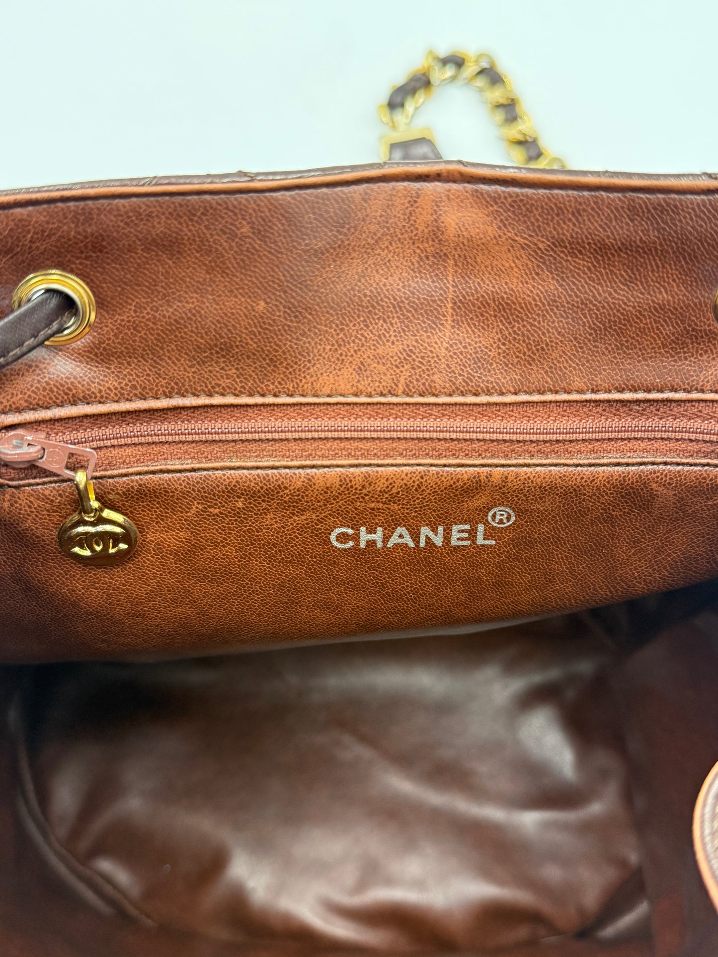 Chanel Zaino Vintage in Pelle Matelassé Marrone Scuro