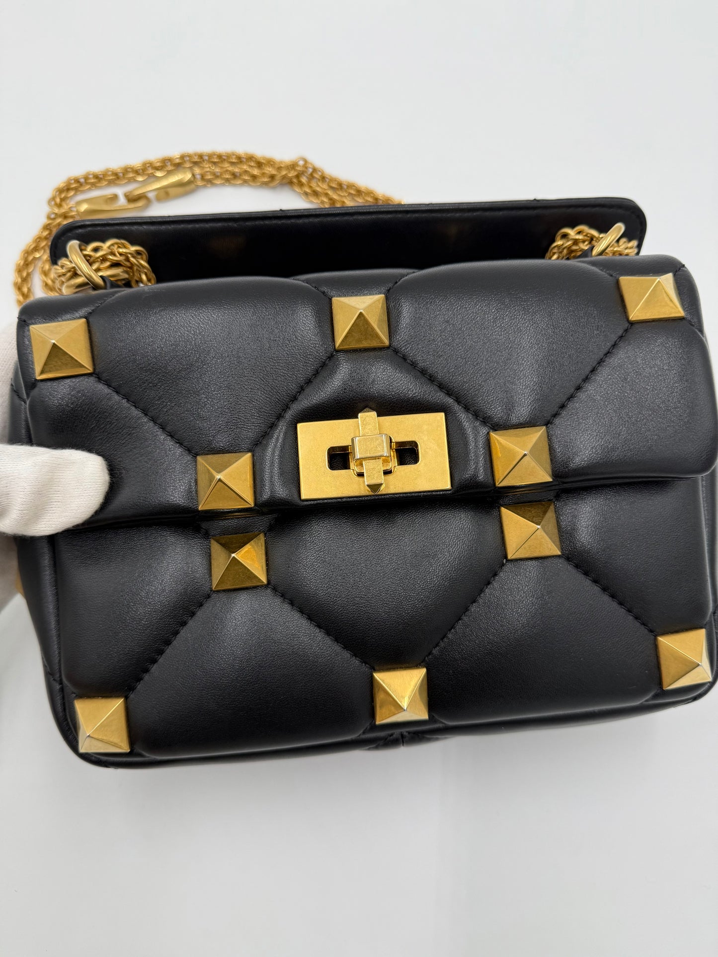 Valentino Garavani Borsa Roman Spike in Pelle Trapuntata Nera