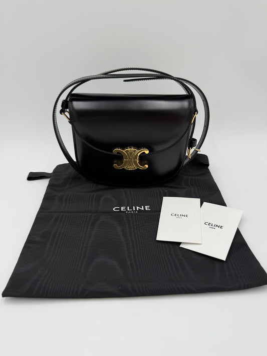 Celine Borsa Besace Clea in Pelle Liscia Nera - Pally Vintage Closet
