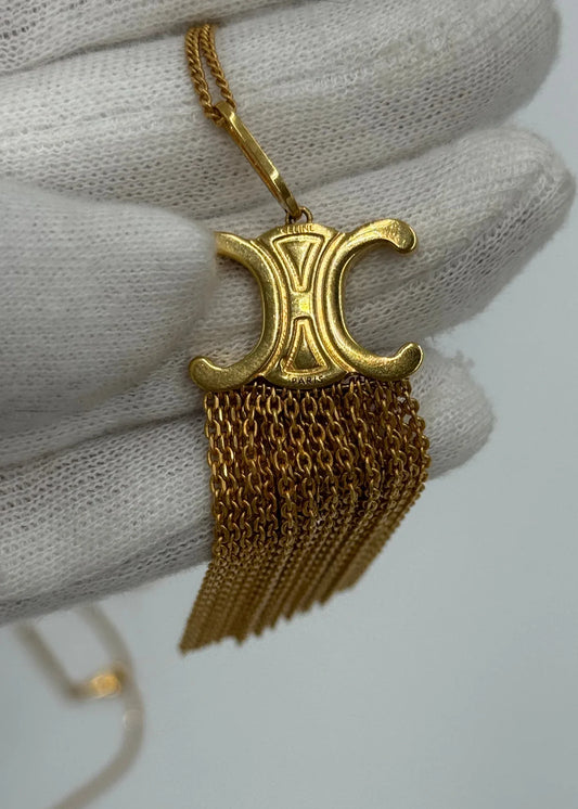 Celine-Collana-Triomphe-Lunga-con-Frange-in-Ottone-Finitura-Oro-66008090149188 - Pally Vintage Closet