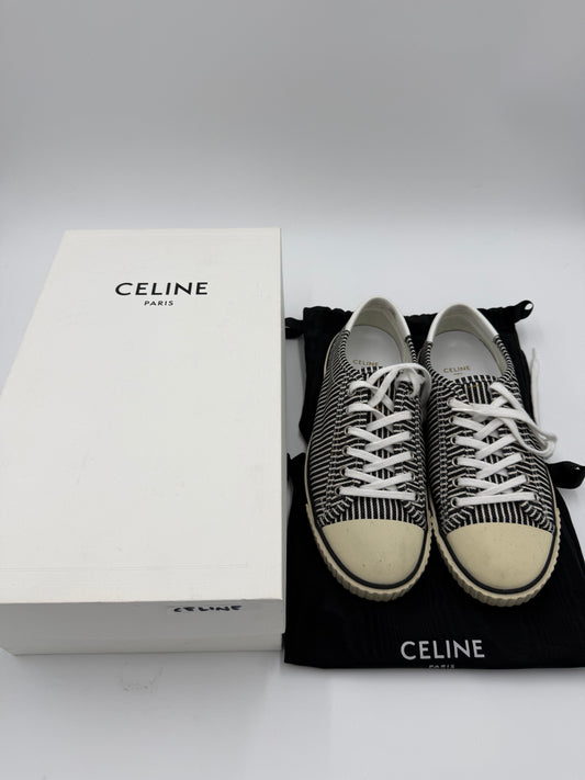 Celine Sneakers Low-Top in Tela a Righe Nere e Bianche - Pally Vintage Closet
