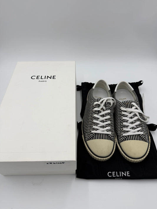 Celine-Sneakers-Low-Top-in-Tela-a-Righe-Nere-e-Bianche-69234168168772 - Pally Vintage Closet