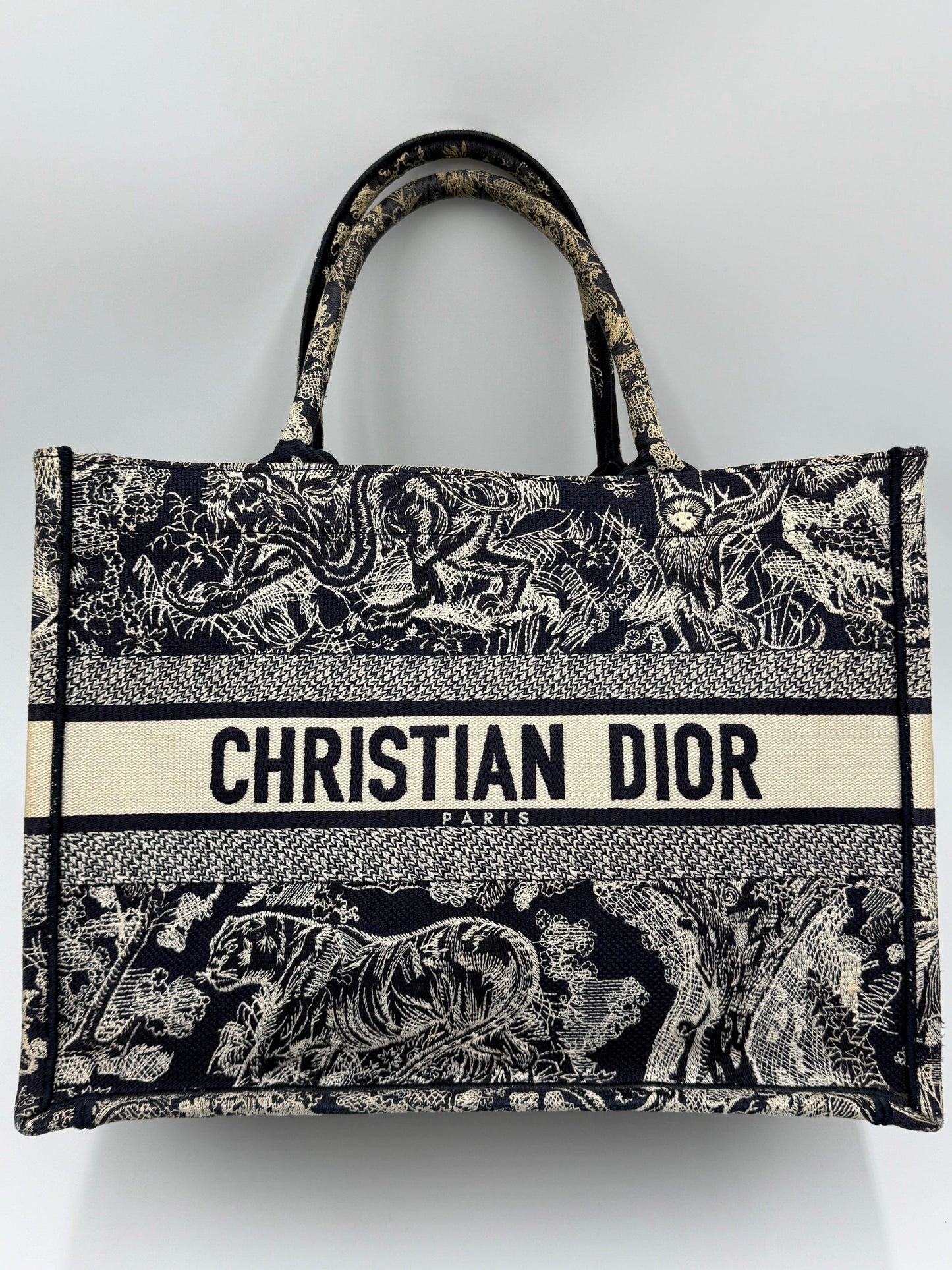 Christian-Dior-Borsa-Book-Tote-Toile-de-Jouy-Sauvage-Blu-Navy-e-Crema-70493927899460 - Pally Vintage Closet