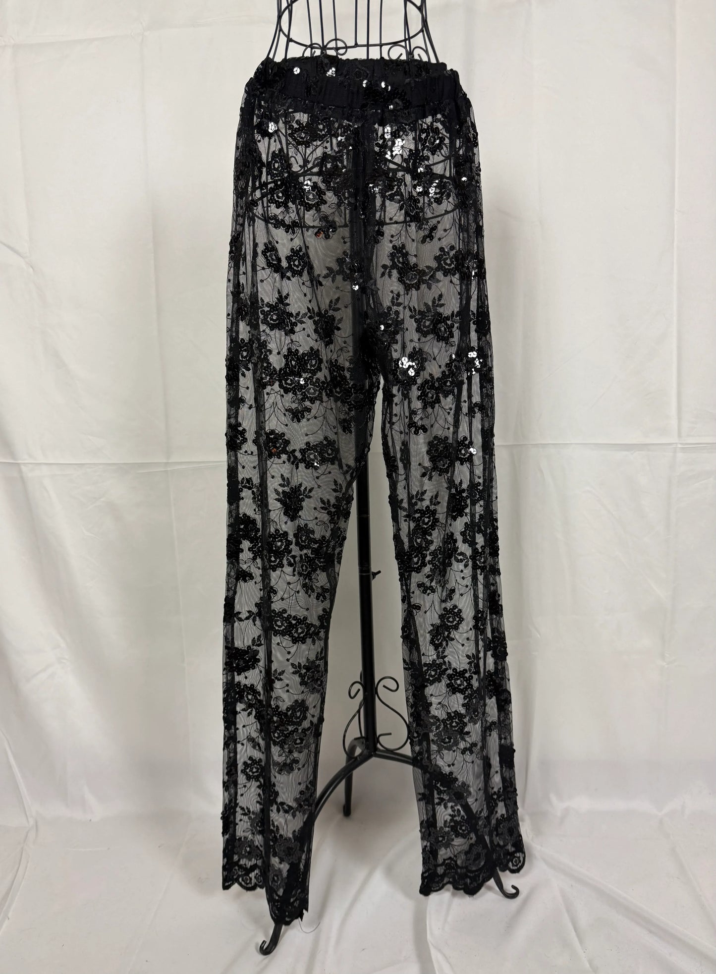 Completo-Vintage-Vestaglia-Lunga-e-Pantaloni-in-Pizzo-con-Paillettes-Nero-69400510366020 - Pally Vintage Closet