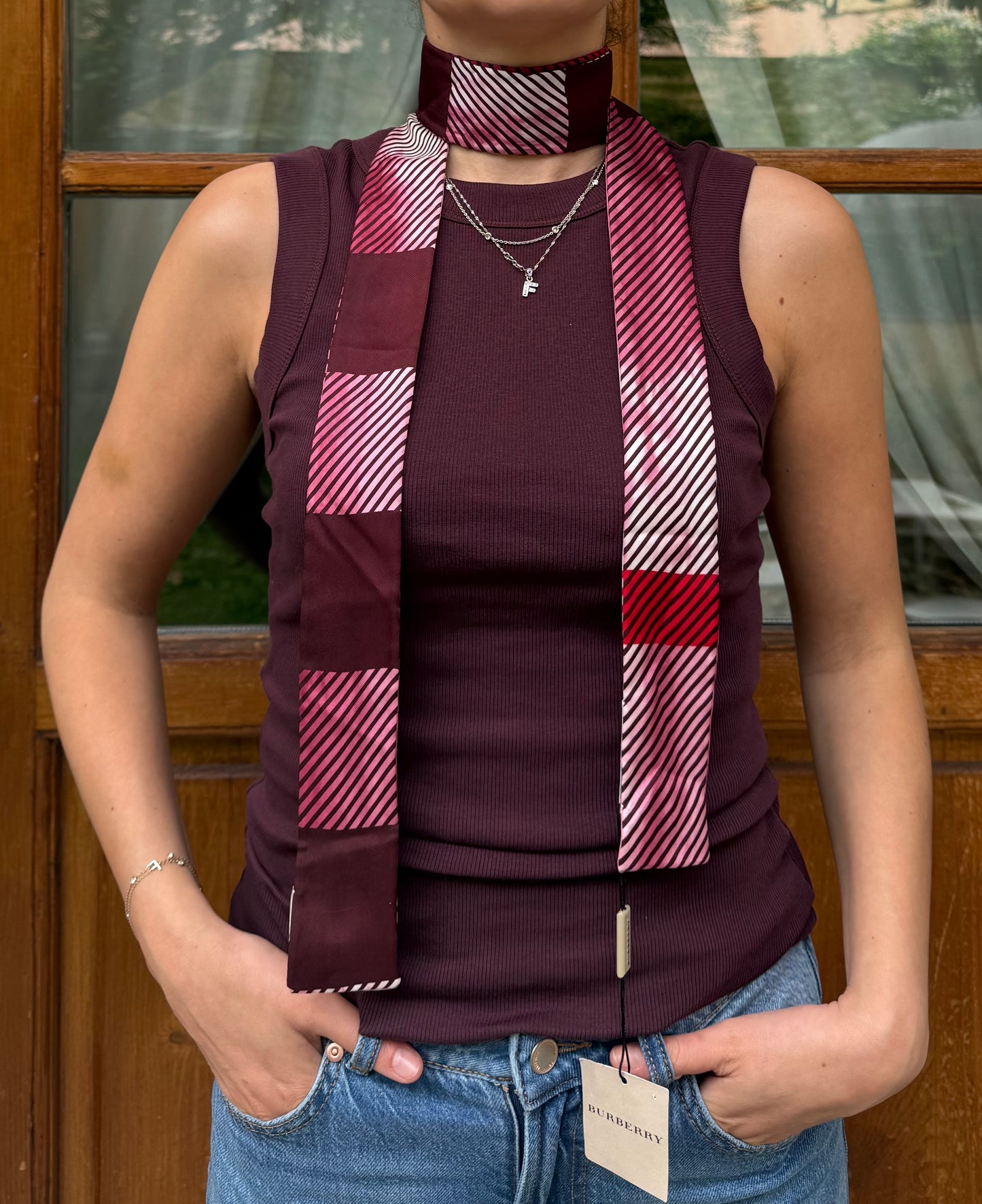 Burberry Foulard Twill di Seta Vintage Rosa