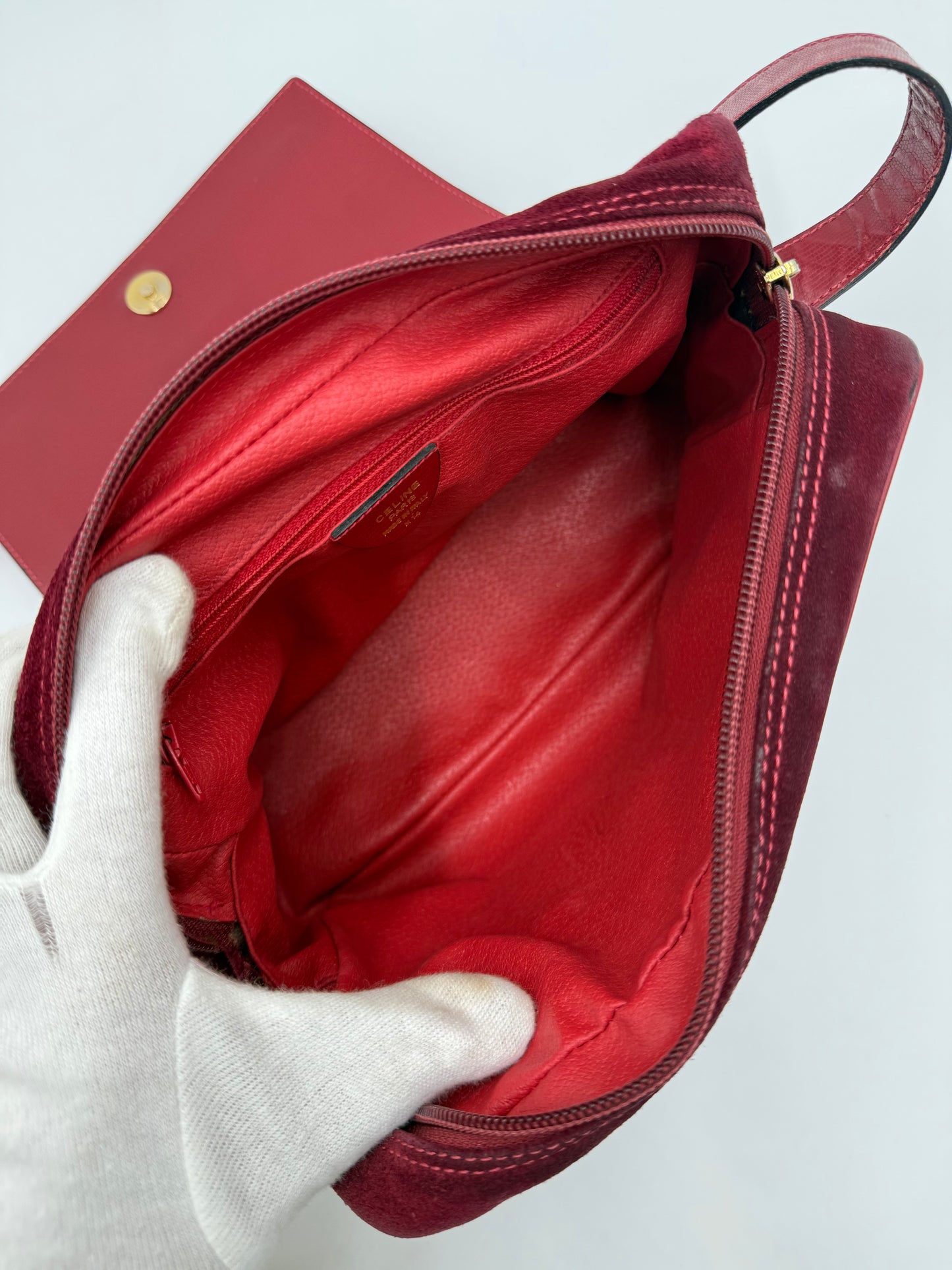 Céline Borsa a Spalla Vintage in Pelle e Camoscio Bordeaux