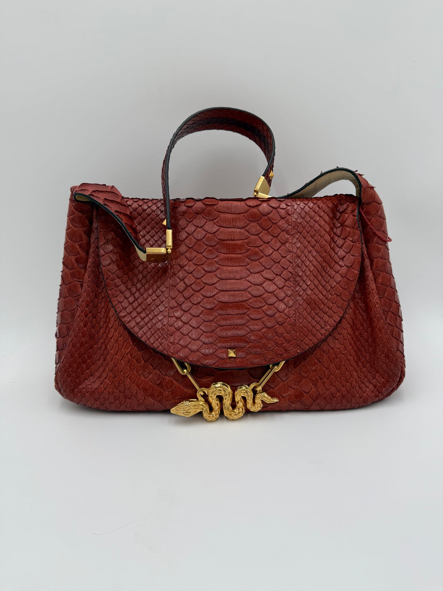 Valentino Garavani Borsa Vintage in Pitone Terracotta con Serpente