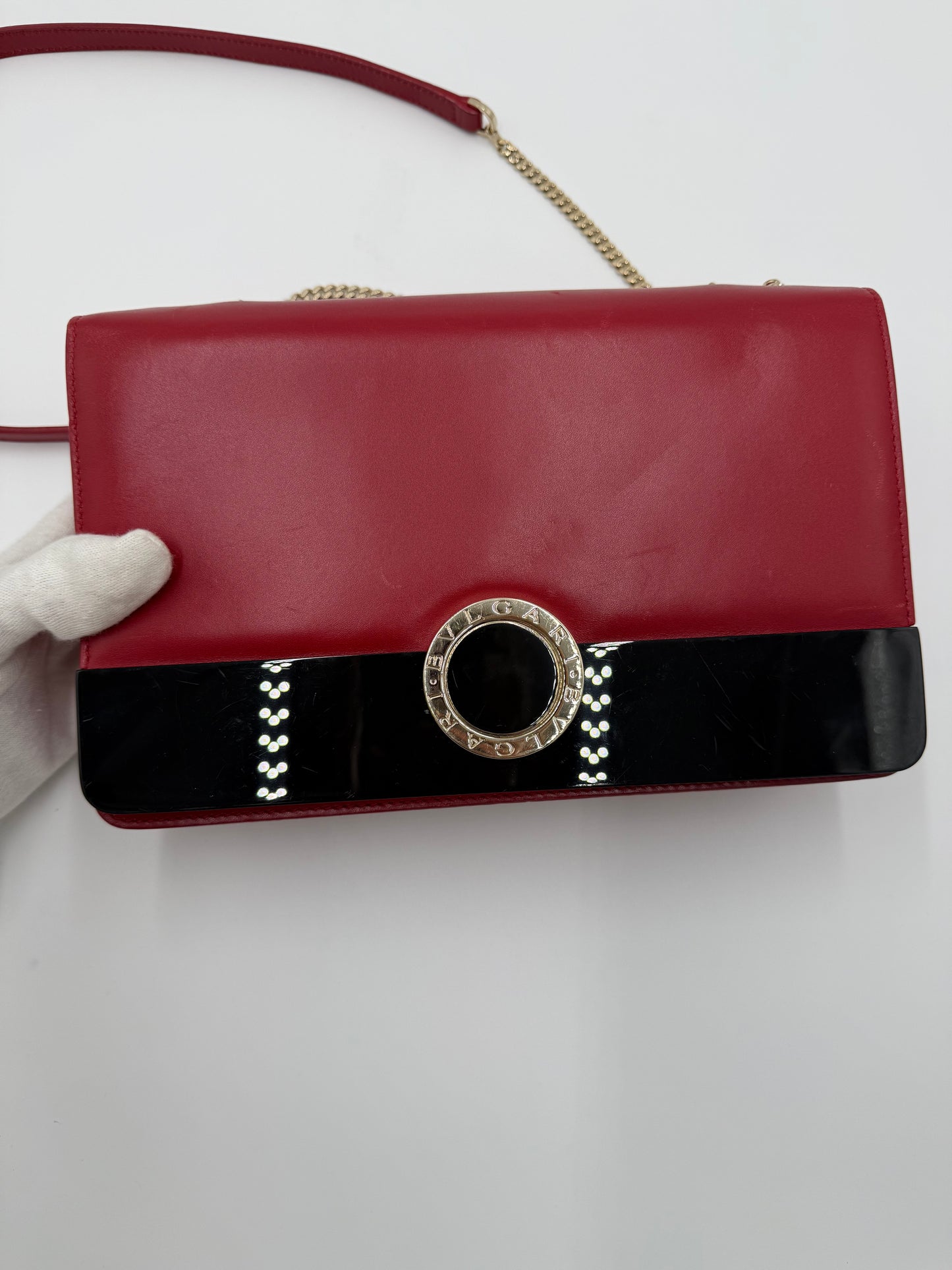 Bulgari Borsa Flap a Spalla in Pelle Rossa e Perspicio Nero