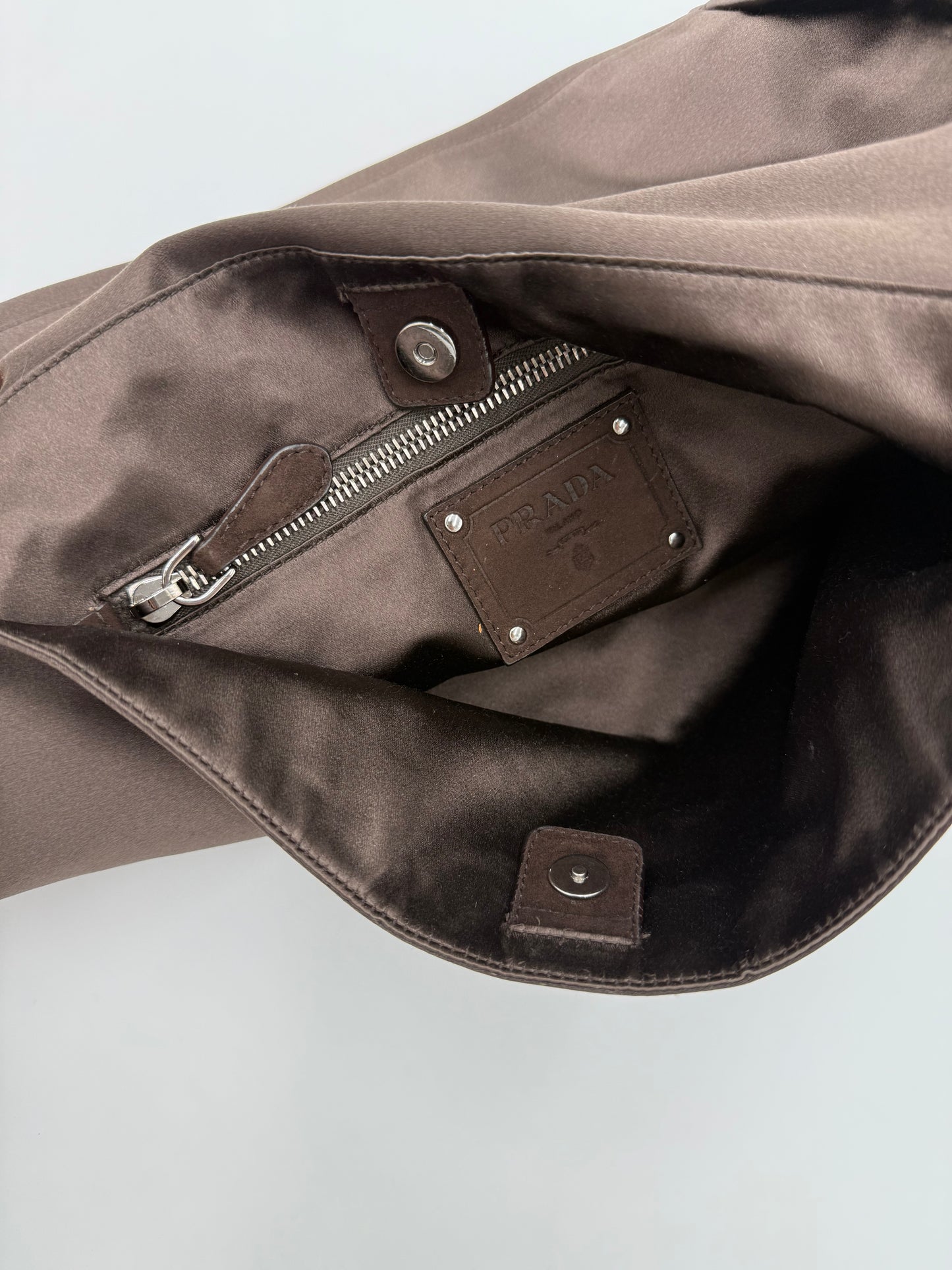 Prada Pochette Vintage Grande in Raso Marrone