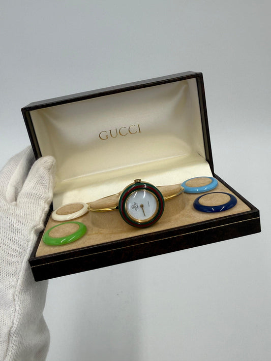 Gucci Vintage 1100-L Watch with Interchangeable Bezels Gold Plated