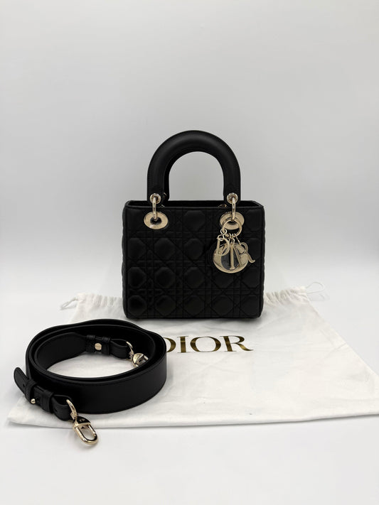 Dior Borsa Lady Dior Media in Pelle Cannage Nera