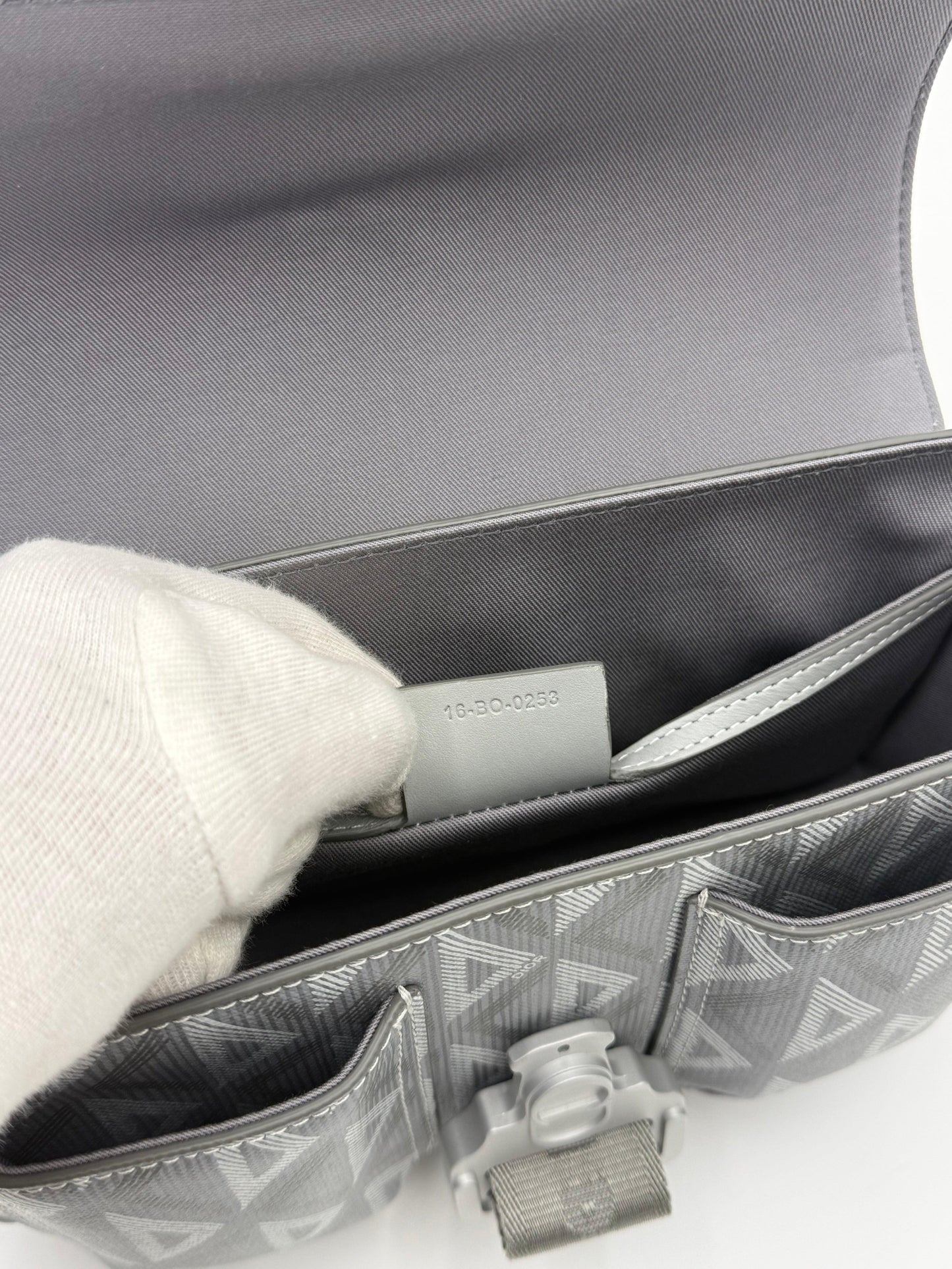 Dior CD Diamond Messenger Bag in Gray Canvas and Leather