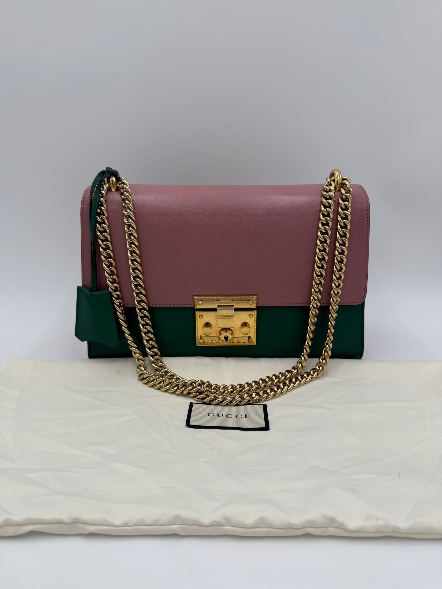 Gucci Borsa a Spalla Padlock in Pelle Bicolore Rosa e Verde