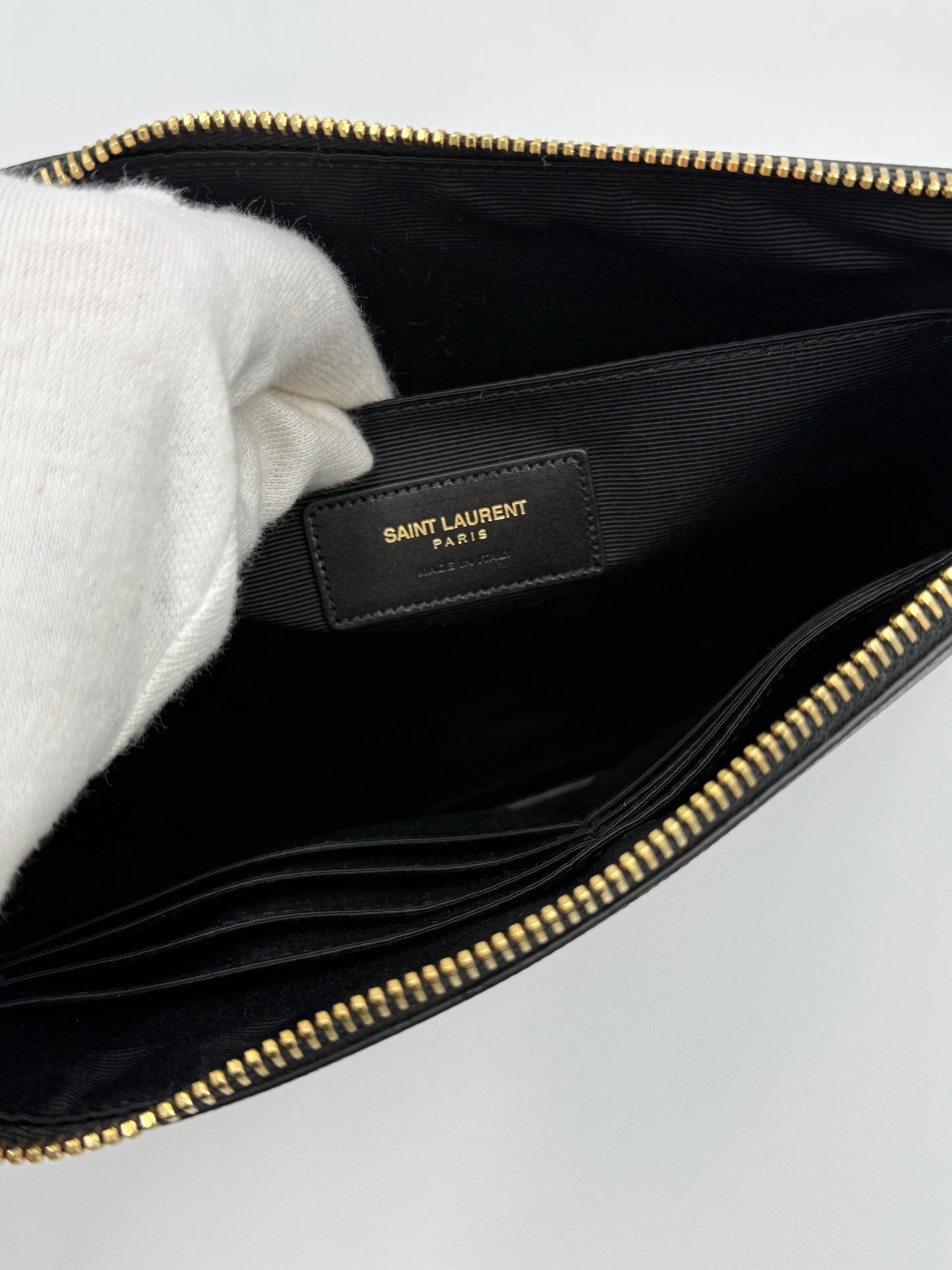 Saint Laurent Pouch Classic Toile Monogram Marrone