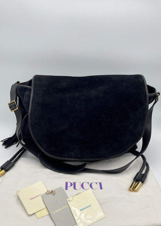 Emilio Pucci Borsa da Viaggio in Suede Blu Navy