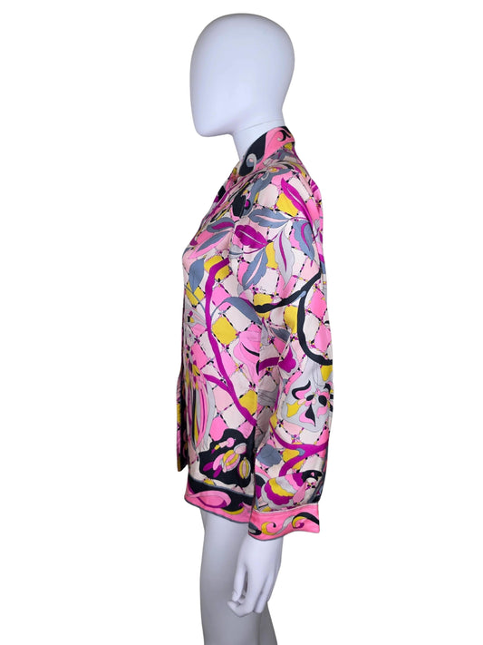 Emilio Pucci Camicia Vintage in Twill di Seta con Pattern Asimmetrico Rosa - Pally Vintage Closet