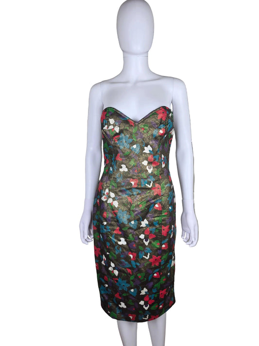Enrico Coveri Boutique Abito Bustier Vintage in Cotone Lurex Floreale - Pally Vintage Closet