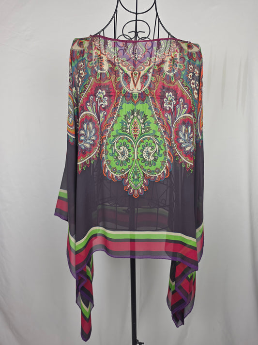 Etro Caftano Vintage in Seta con Stampa Paisley Multicolor Base Marrone