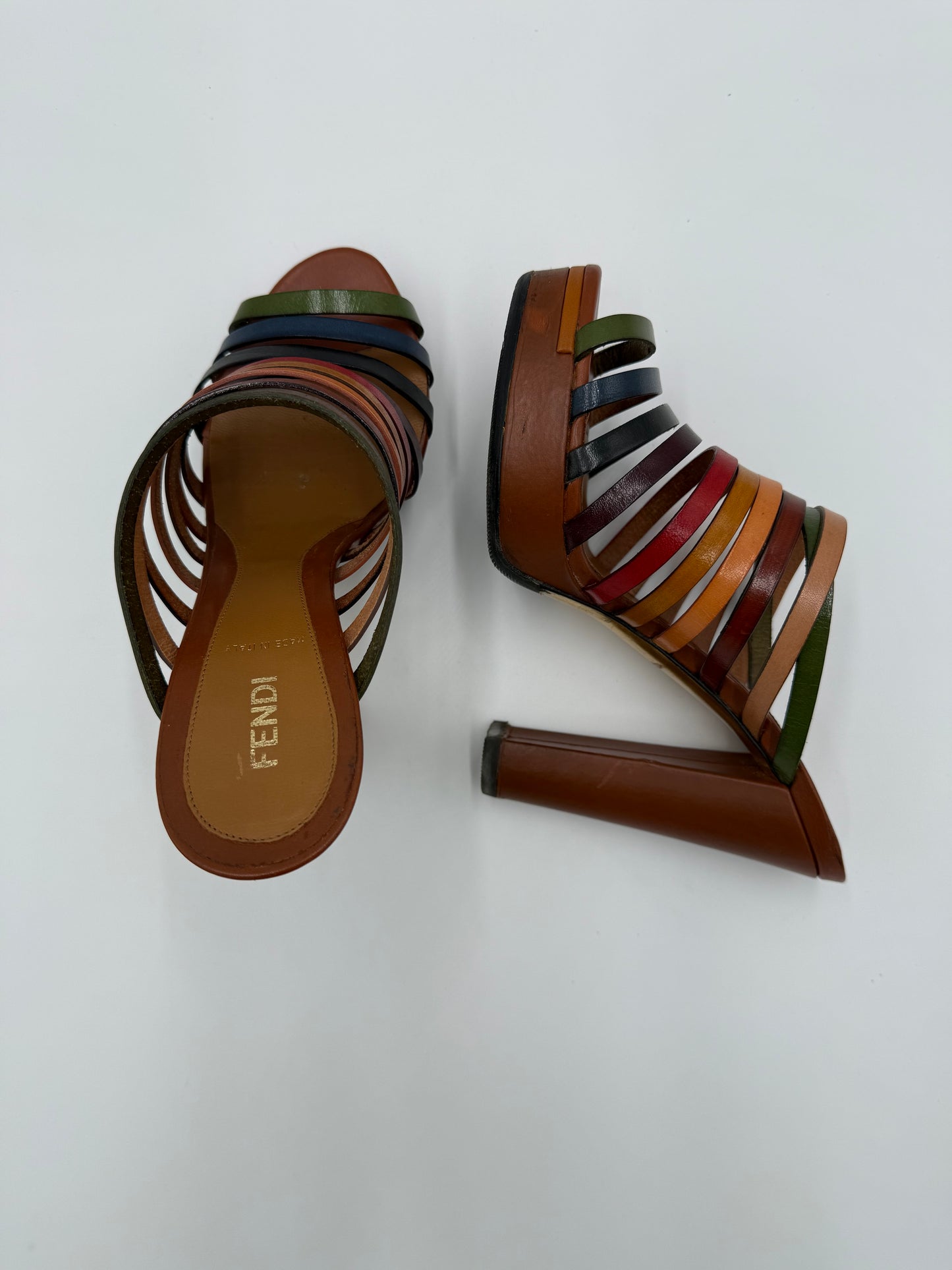 Fendi Mules con Tacco in Pelle Multicolore