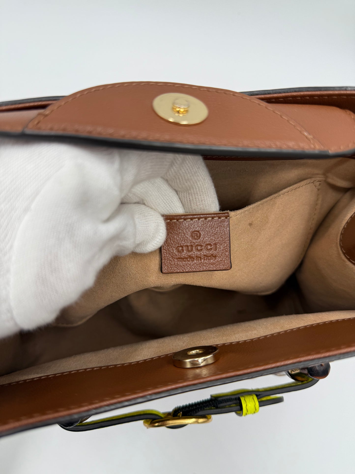 Gucci Borsa Diana Tote Media in Pelle con Manici Bamboo Marrone