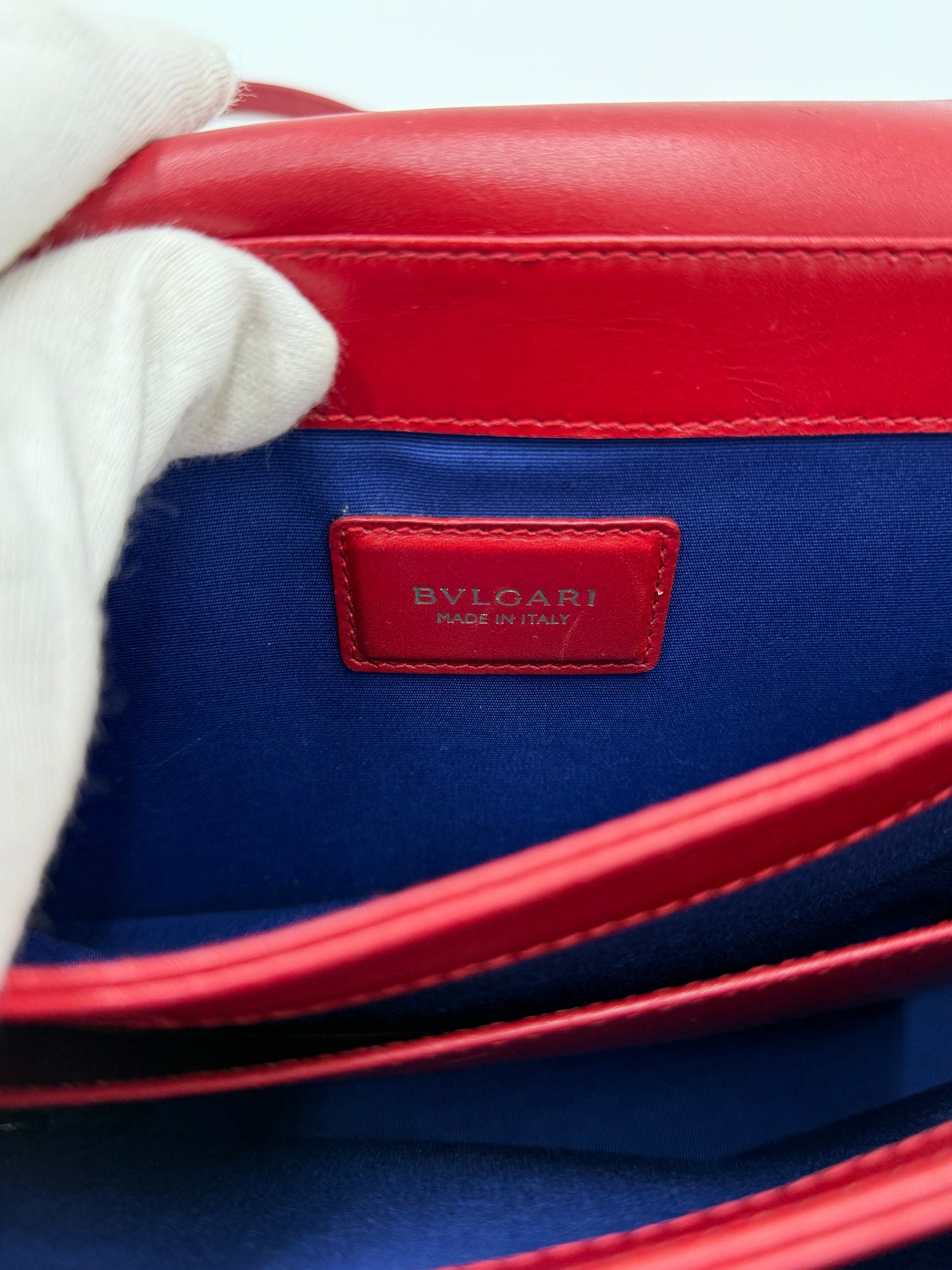 Bulgari Borsa Flap a Spalla in Pelle Rossa e Perspicio Nero
