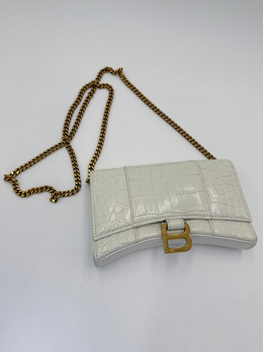 Balenciaga Hourglass Wallet on Chain Bag in Cream White BB Monogram