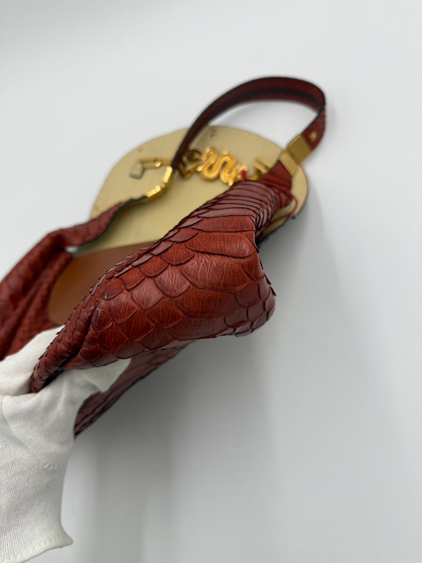 Valentino Garavani Borsa Vintage in Pitone Terracotta con Serpente