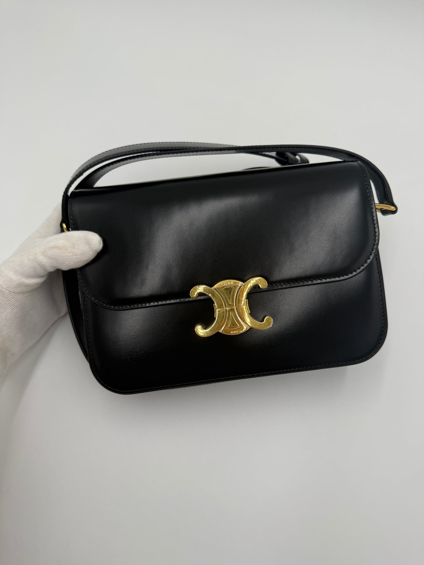 Celine Triomphe Classique Bag Black Leather