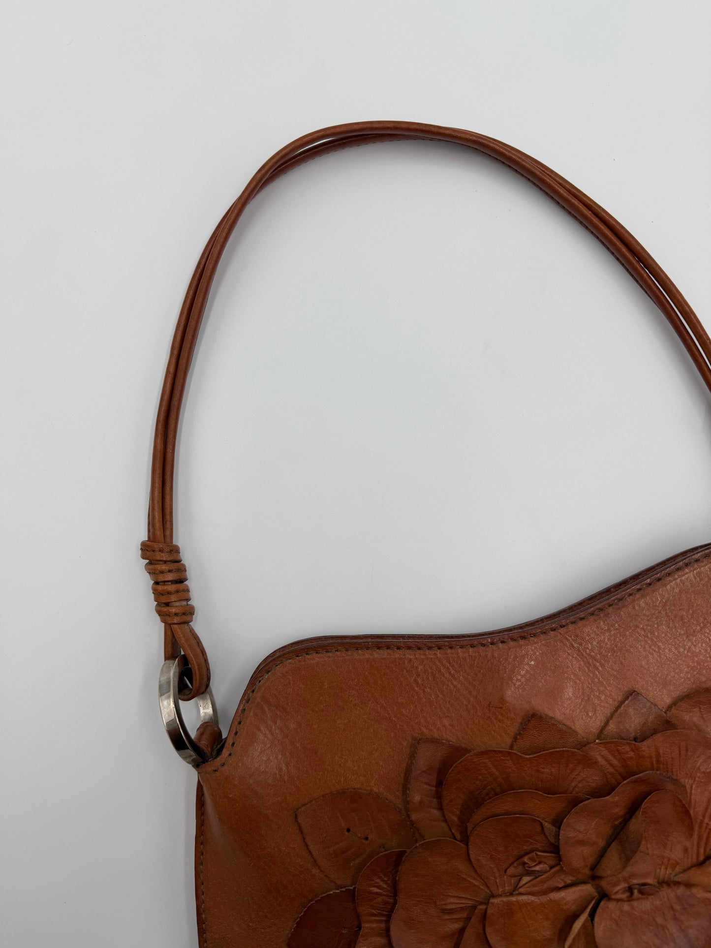 Valentino Garavani Borsa Vintage a Spalla in Pelle con Frange Marrone