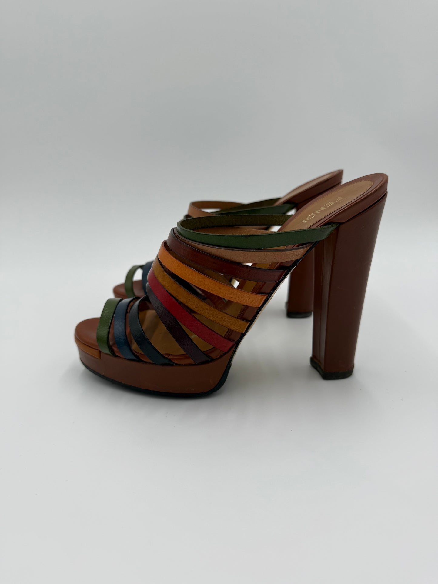 Fendi Mules con Tacco in Pelle Multicolore
