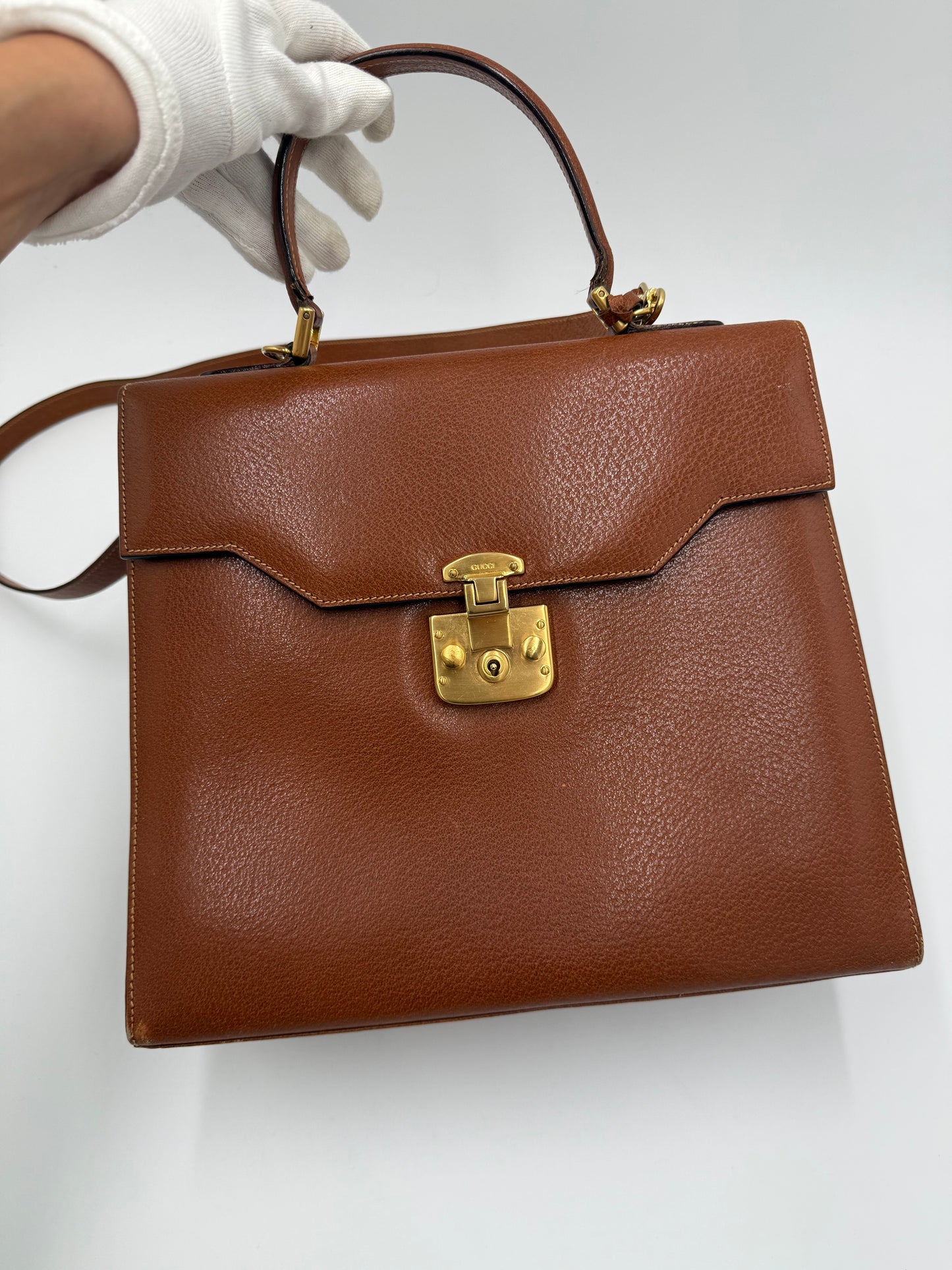 Gucci Borsa Lady Lock Vintage Top Handle in Pelle Cognac