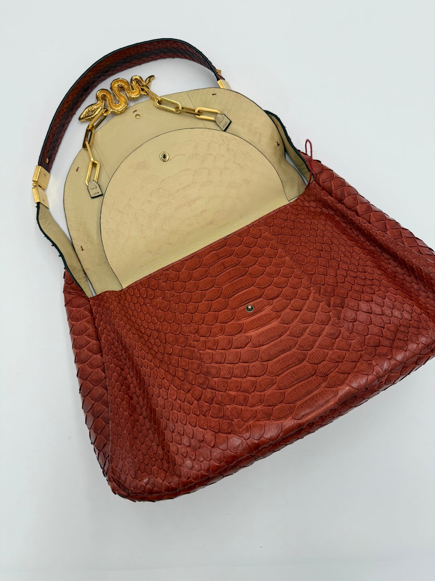 Valentino Garavani Borsa Vintage in Pitone Terracotta con Serpente