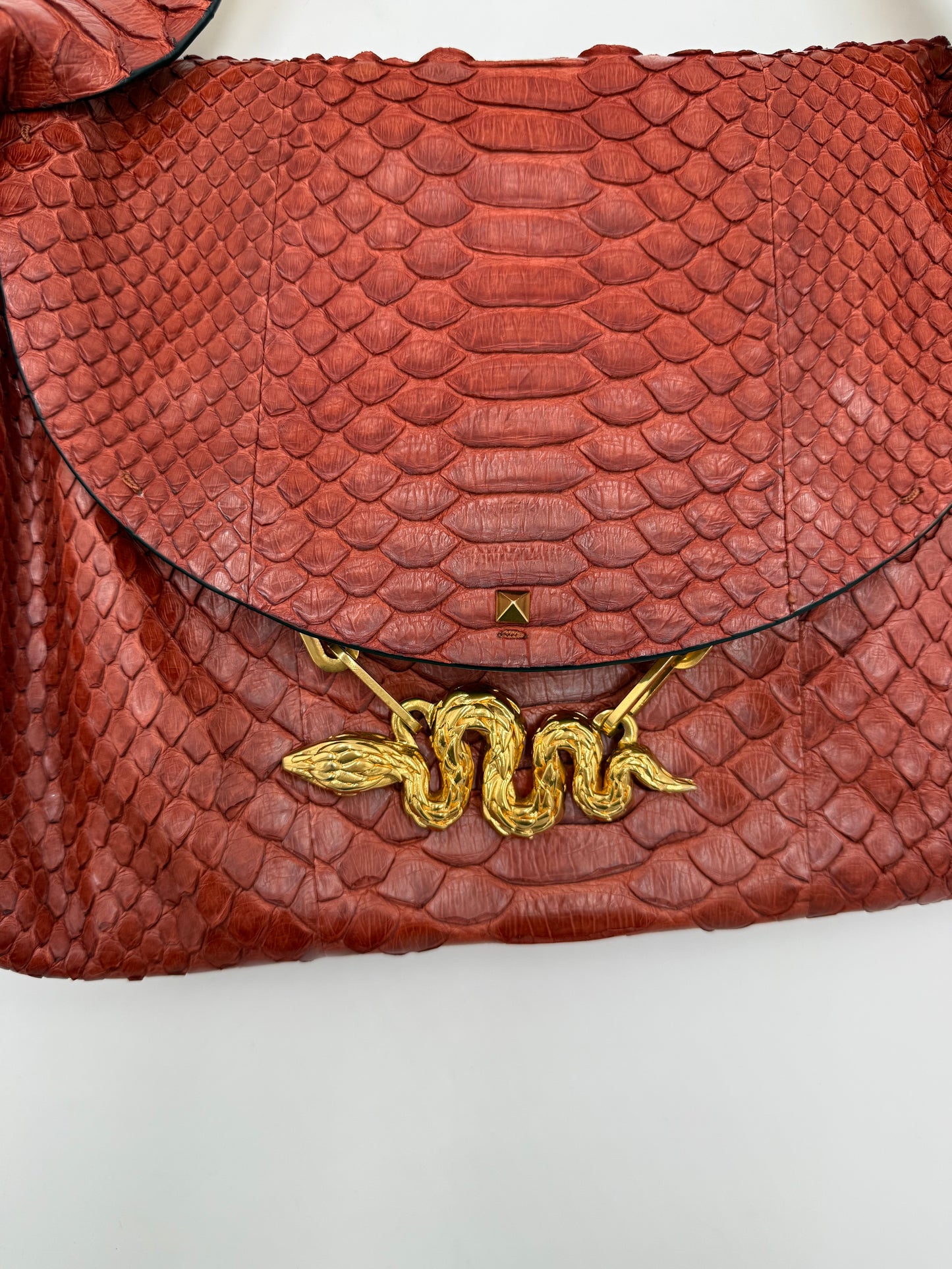 Valentino Garavani Borsa Vintage in Pitone Terracotta con Serpente