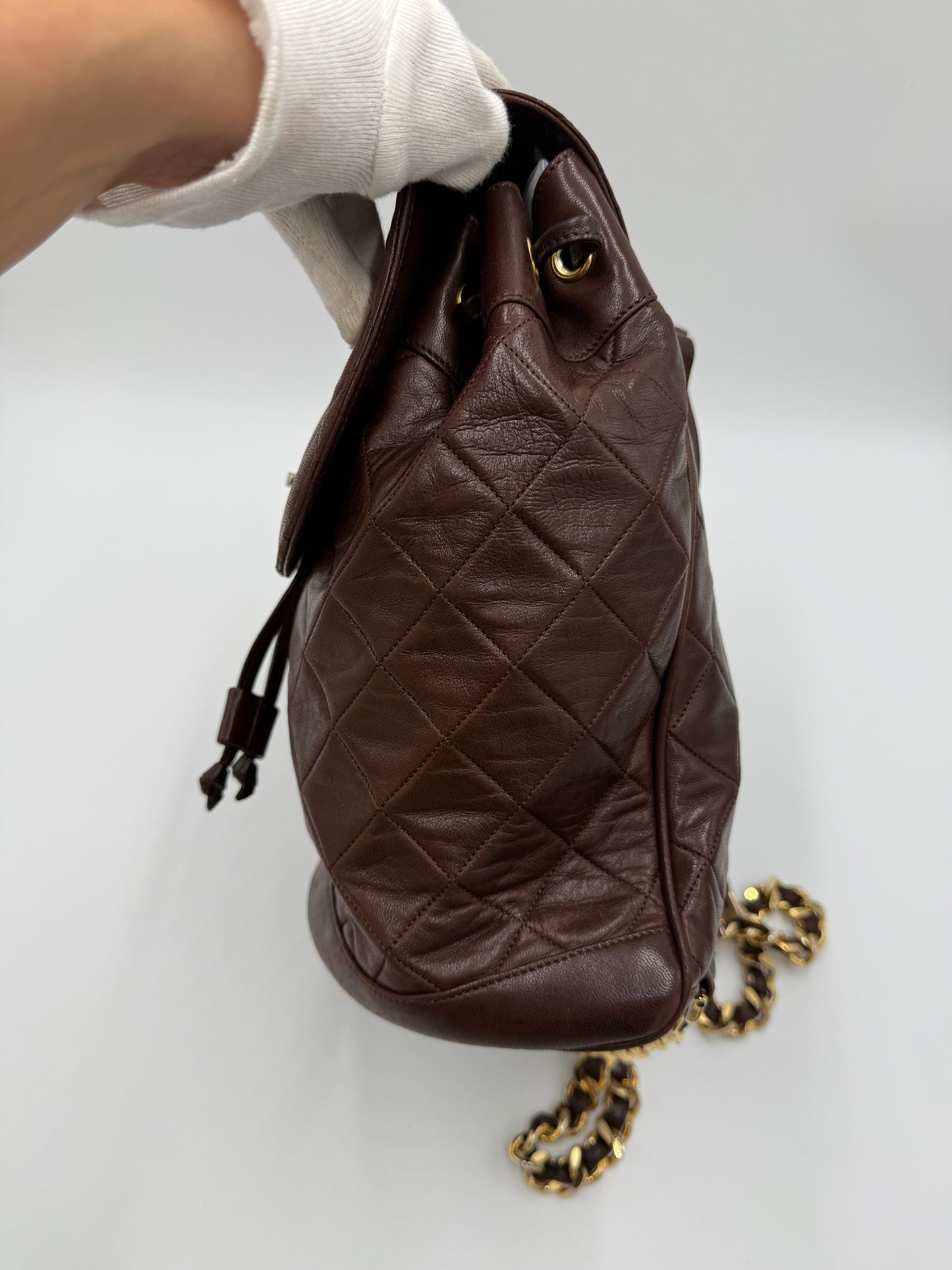 Chanel Zaino Vintage in Pelle Matelassé Marrone Scuro