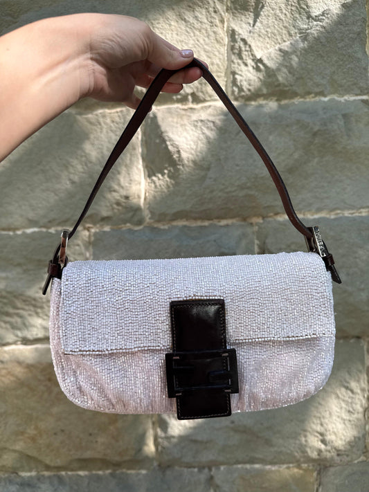 Fendi-Borsa-Baguette-Vintage-Beaded-Rosa-Cipria-e-Pelle-Dark-Brown-70408841331012 - Pally Vintage Closet