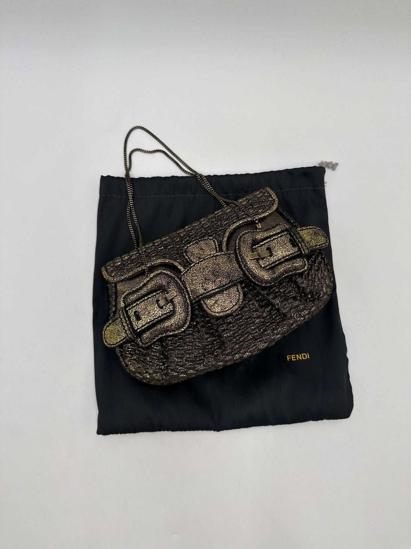 Fendi Clutch B. Fendi Mini Vintage by Karl Lagerfeld in Lurex Metallizzato Oro Anticato - Pally Vintage Closet