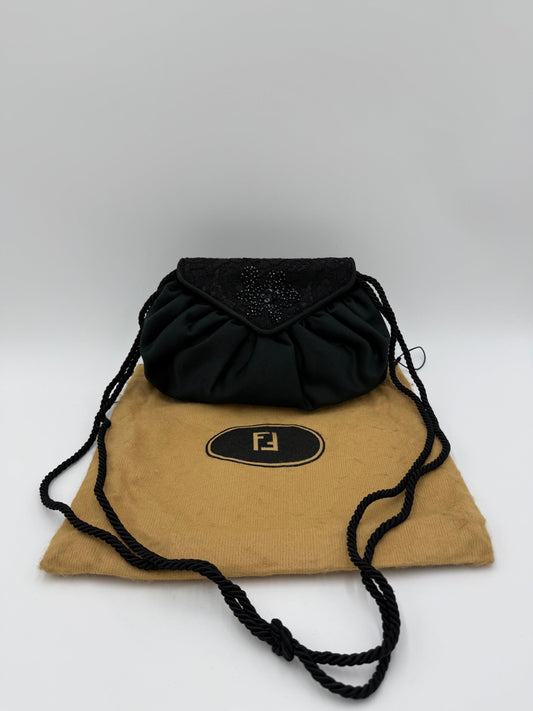 Fendi Pochette Vintage in Seta e Pizzo con Perline Nera - Pally Vintage Closet