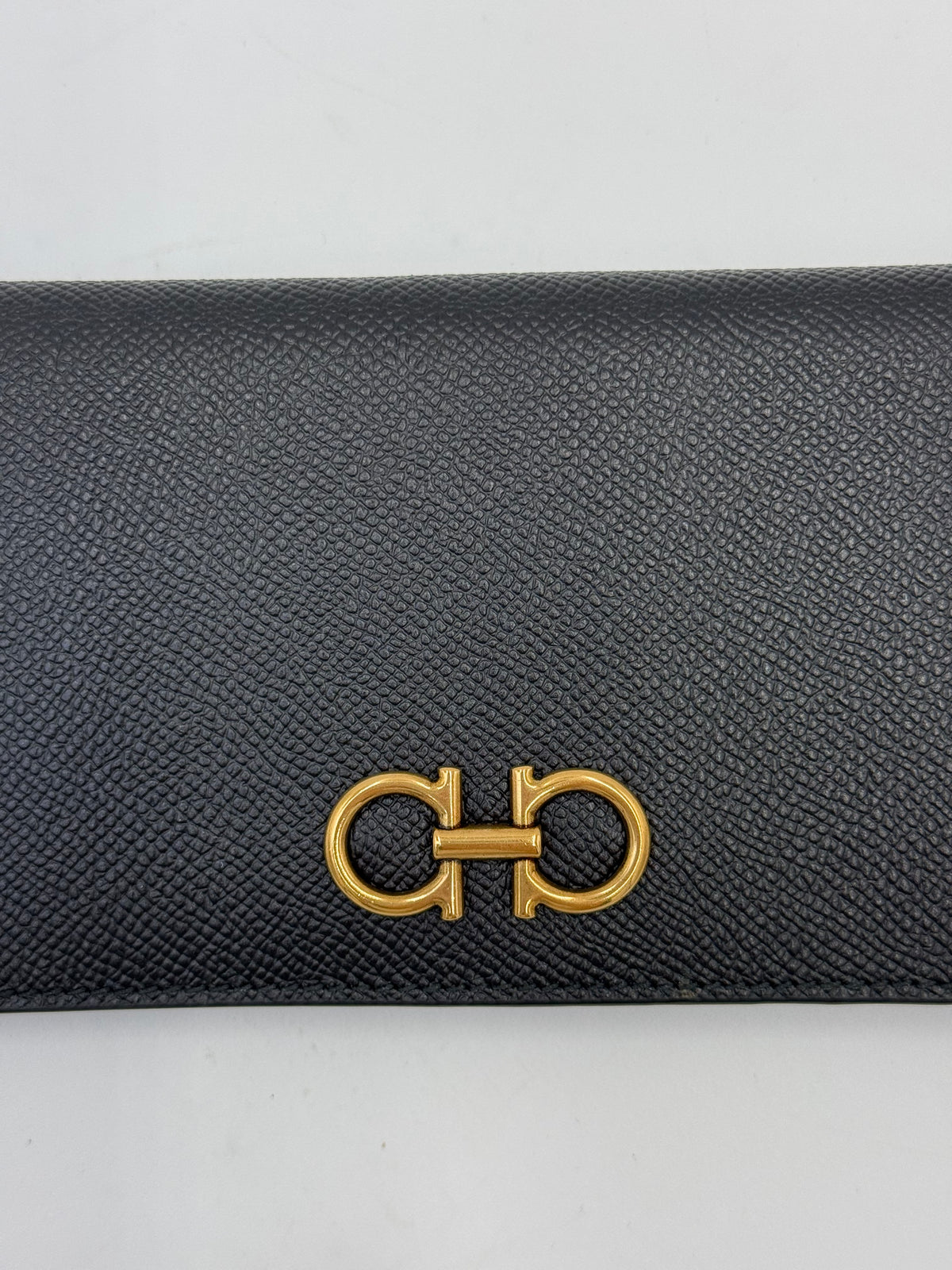 Ferragamo Gancini Long Wallet in Black Textured Leather
