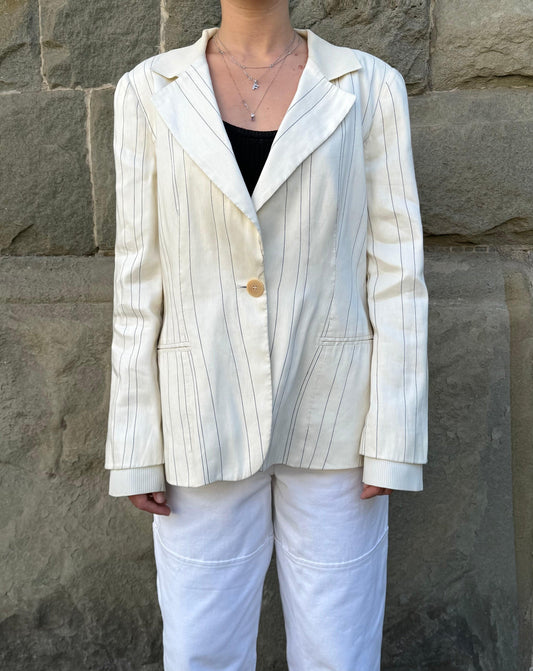 Giorgio Armani Blazer in Lino Gessato Vintage Linea Borgo 21 Panna - Pally Vintage Closet