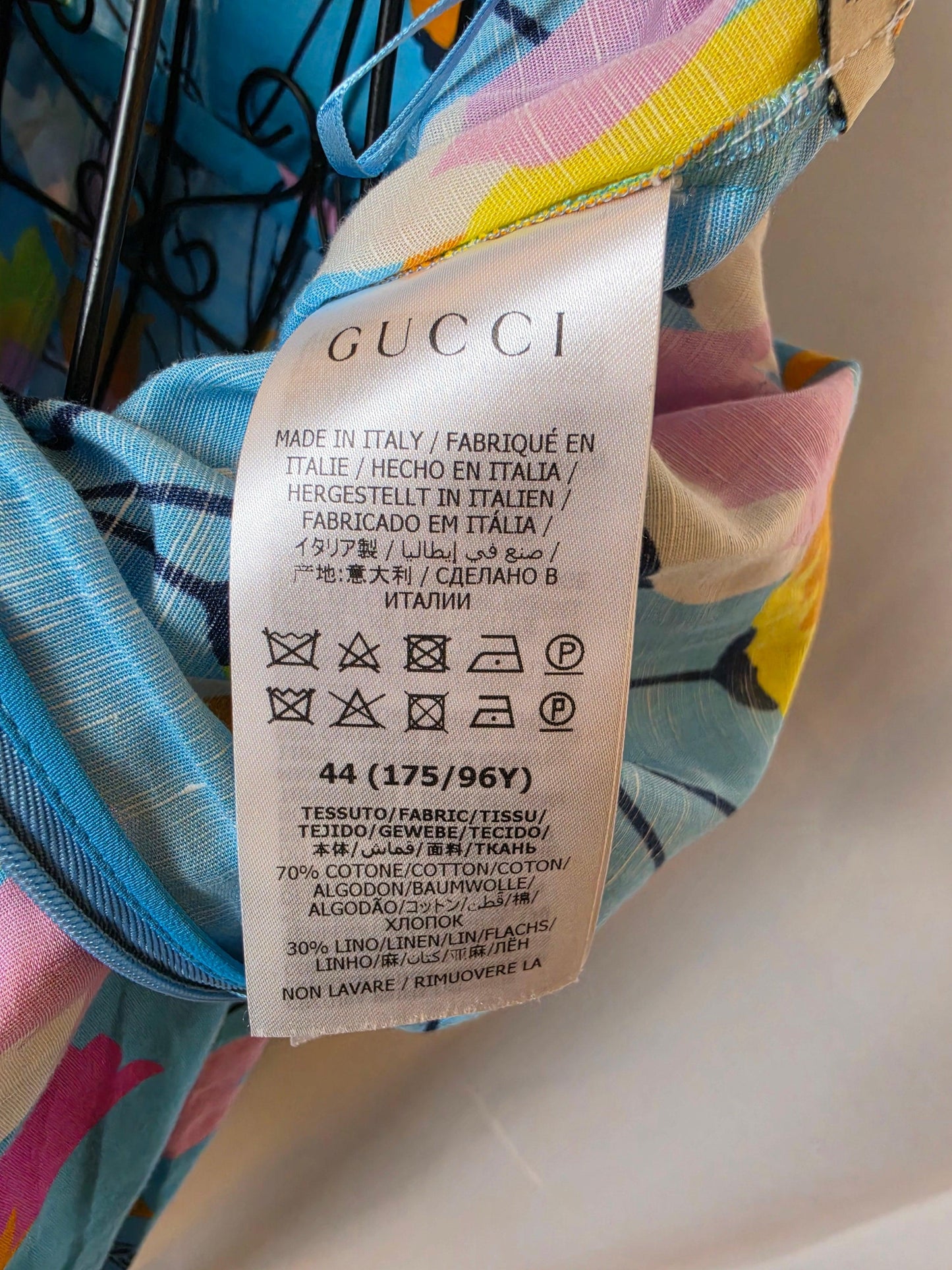 Gucci-Abito-Midi-in-Misto-Lino-Stampa-Floreale-Tulipani-Celeste-70401871380804 - Pally Vintage Closet