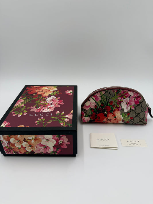 Gucci Astuccio Blooms Floral Pochette in Tela GG Supreme Beige e Rosa - Pally Vintage Closet