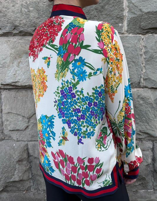 Gucci Blusa con Stampa Floreale in Seta e Dettaglio Web Multicolore - Pally Vintage Closet