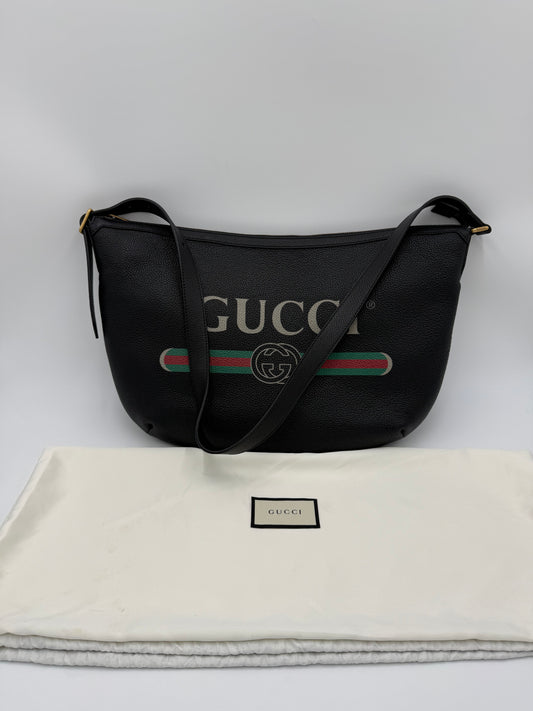 Gucci Borsa Halfmoon Hobo Pelle Martellata Nera - Pally Vintage Closet