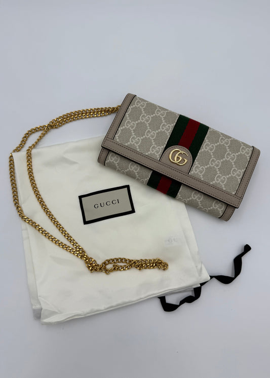 Gucci Borsa Ophidia Wallet on Chain Beige e Bianca